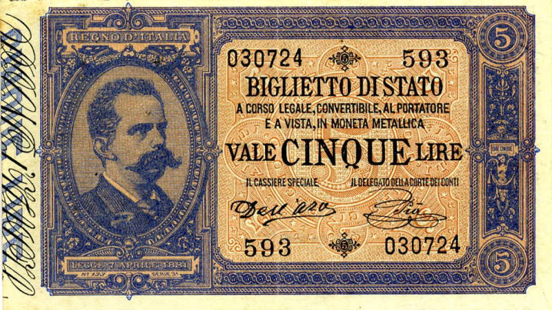 CARTAMONETA - BIGLIETTI DI STATO - Umberto I (1878-1900) - 5 Lire 06/08/1889 - S...