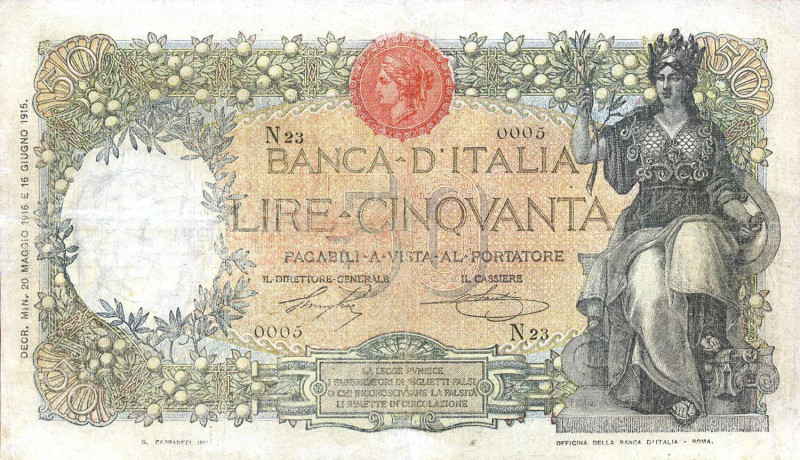 CARTAMONETA - BANCA d'ITALIA - Vittorio Emanuele III (1900-1943) - 50 Lire 20/05...