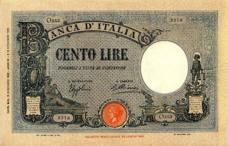 CARTAMONETA - BANCA d'ITALIA - Vittorio Emanuele III (1900-1943) - 100 Lire - Ba...