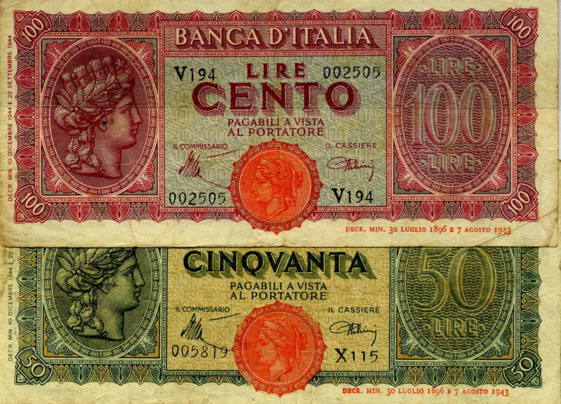 CARTAMONETA - BANCA d'ITALIA - Luogotenenza (1944-1946) - 100 Lire - Italia Turr...