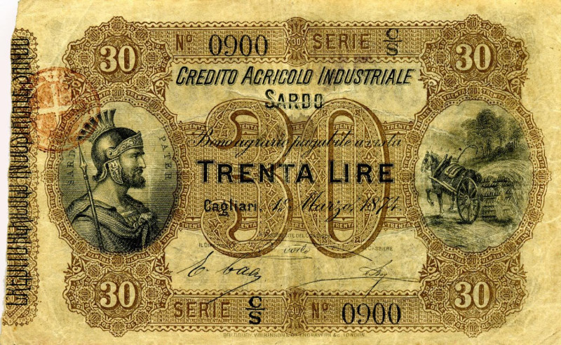 CARTAMONETA - BUONI AGRARI - Credito Agricolo Industriale Sardo - 30 Lire 01/03/...