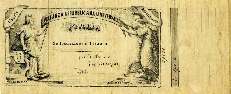 CARTAMONETA - RISORGIMENTALI - Alleanza Repubblicana Universale Italia (186...) ...