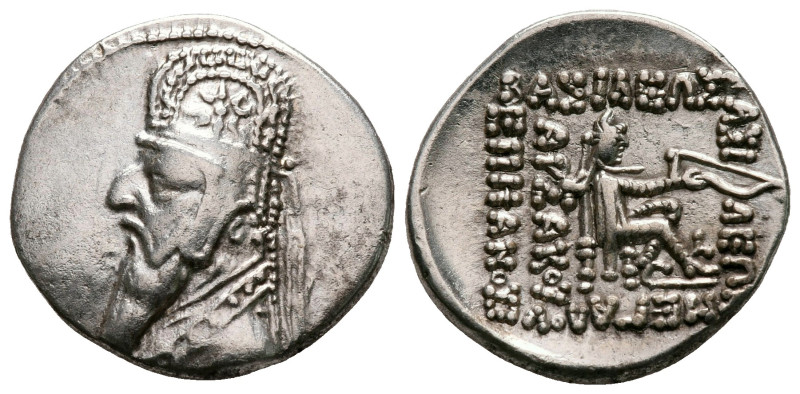 Kings of Parthia. Rhagae. Sinatrukes 93-69 BC. 
Drachm AR

20 mm, 4,10 g

...