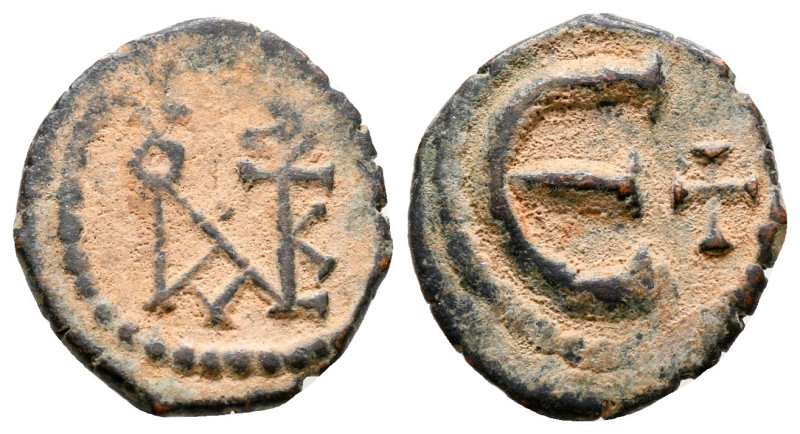 Justin II AD 565-578. Theoupolis (Antioch)
Pentanummium Æ

15 mm, 1,46 g

...