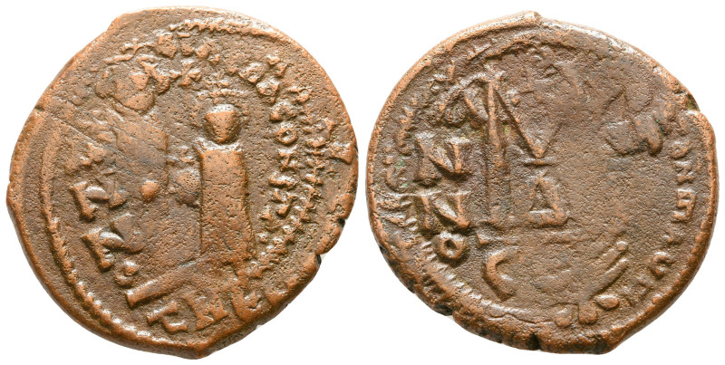 Heraclius with Heraclius Constantine AD 610-641. Constantinople
Follis or 40 Nu...