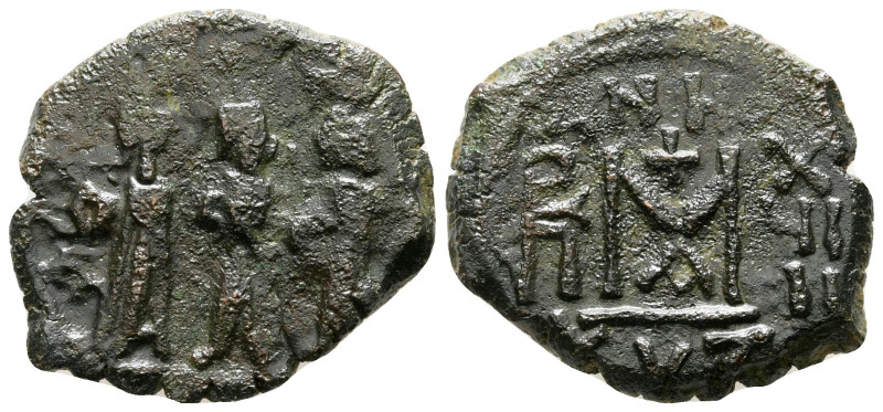 Heraclius, with Martina and Heraclius Constantine AD 610-641. Cyzicus
Follis or...