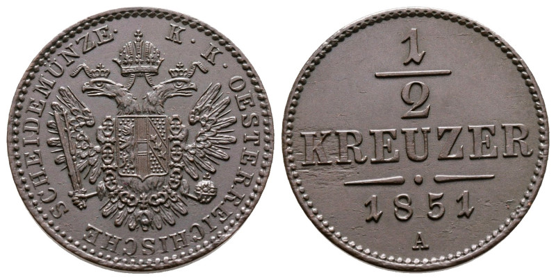 Austria. Wien (Vienna). Franz Joseph I AD 1848-1916.
1/2 Kreuzer CU 1851

20 ...