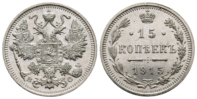 Russia. St.Petersburg mint. Nicholas II AD 1894-1917.
15 Kopecks AR 1915

20 ...