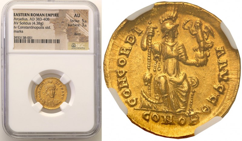 Rome, Arkadiusz (383-408). Solidus, Constantinople NGC AU 
Moneta w gradingu NG...