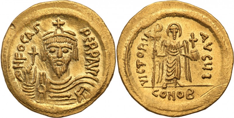 Byzantium, Fokas (602-610). Solidus, Constantinople 
Aw.: Popiersie na wprost, ...