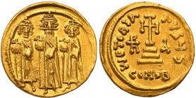 Byzantium, Heraclius, Heraclius Constantinus i Heraclonas (638-641). Solidus, Constantinople 
Aw.: Trzy postacie na wprost.Rw.: Krzyż podwyższony i n...