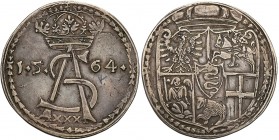 Sigismund II August. POLKOPEK, zloty polski (30 groszy (groschen) 1564, Vilnius/Tykocin 
Aw.: Pod koroną królewską monogram SA, data 1.5.-64. i nomin...