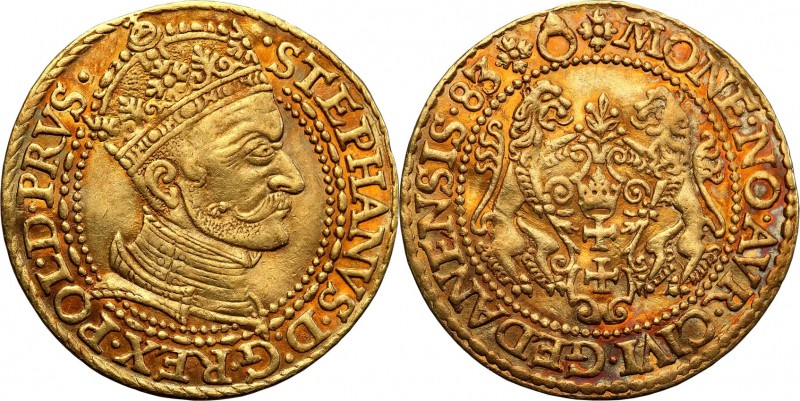 Stephan Batory. Ducat (Dukaten) 1583, Danzig 
Aw.: Popiersie króla w prawo, w k...
