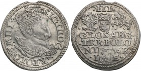 Sigismund III Vasa Trojak (3 grosze) 1596K, Olkusz ERROR anomalny 
Aw.: Duża głowa króla w prawo, w koronie i krezie. W otoku: SIG III D G – R POLON ...