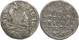 Sigismund III Vasa Trojak (3 grosze) 1596, Lublin 
Aw.: Głowa króla w prawo, w koronie. W otoku: SIG 3 D G REX POL M D LRw.: Nominał III pomiędzy Orł...