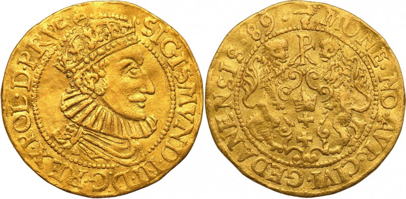 Sigismund III Vasa Ducat (Dukaten) 1589, Danzig 
Aw.: W podwójnej obwódce sznur...