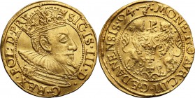 Sigismund III Vasa Ducat (Dukaten) 1594, Danzig 
Aw.: Popiersie króla w prawo, w koronie, zbroi i w krezie. W otoku: SIGIS III D – G REX POL D PRVRw....