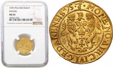 Sigismund III Vasa Ducat (Dukaten) 1595, Danzig NGC MS64 (MAX) - ONE AND ONLY 
Aw.: Popiersie króla w prawo, w koronie, zbroi i w krezie. W otoku: SI...