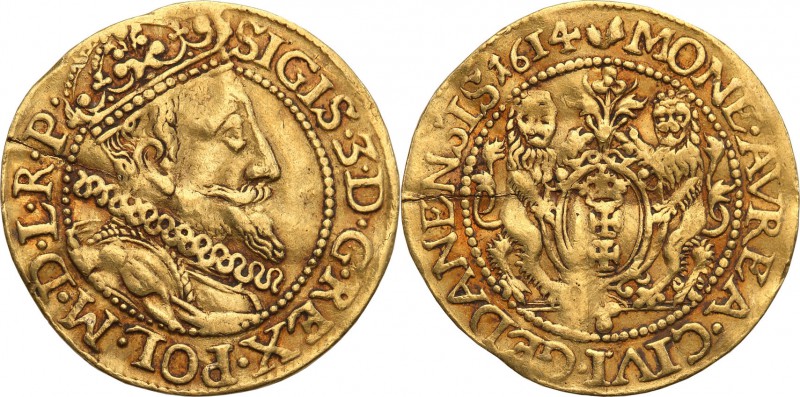 Sigismund III Vasa Ducat (Dukaten) 1614, Danzig 
Aw.: Popiersie w koronie i zbr...