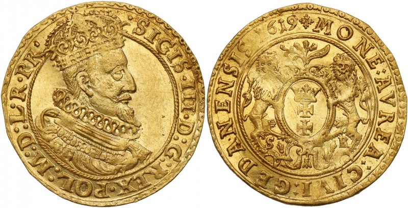Sigismund III Vasa Ducat (Dukaten) 1619, Danzig 
Aw.: Popiersie w prawo, w koro...