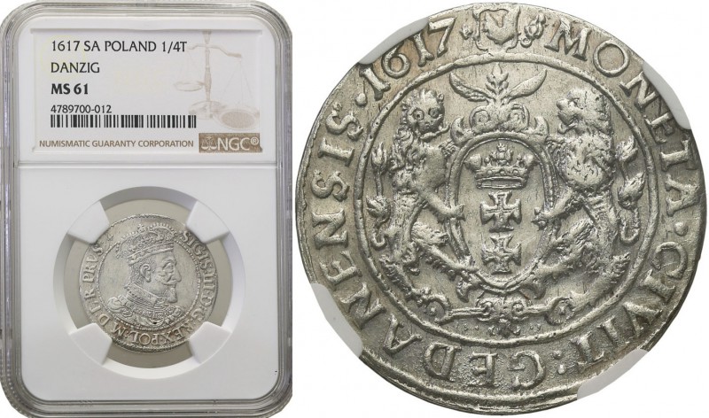 Sigismund III Vasa Ort (18 groszy) (groschen) 1617, Danzig NGC MS61 
Aw.: W oto...