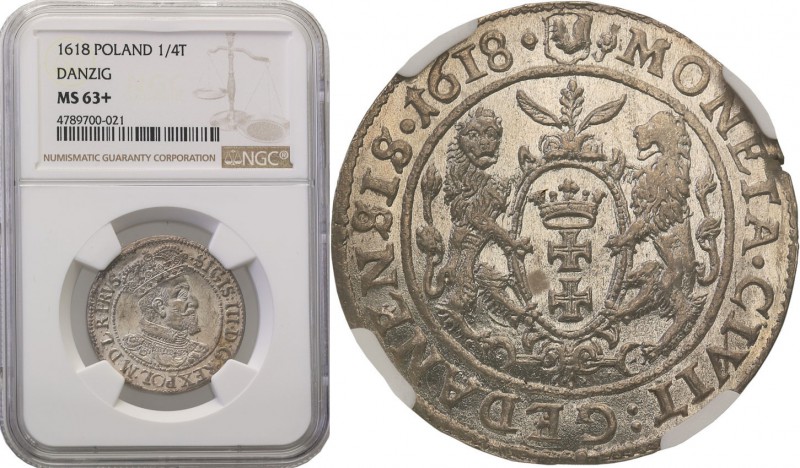 Sigismund III Vasa Ort (18 groszy) (groschen) 1618, Danzig, NGC MS63+ 
Aw.: W o...