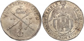 Interregnum. Taler (thaler) 1632, Torun - RARE 
Aw.: Insygnia koronacyjne i napis powyżej DEVS PROVIDEBITRw.: Anioł trzymający tarczę miejską, po bok...