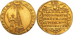 Wladyslaw IV Vasa. Ducat (Dukaten) coronation 1633, Bydgoszcz 
Aw.: Regalia nad prostokątnym kartuszem, w jego środku napis w pięciu wierszach: VLADI...