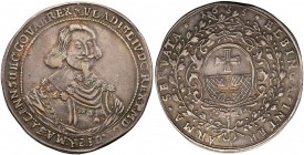 Wladyslaw IV Vasa. Taler (thaler) 1635 / 1636, Elbing 
Aw.: Popiersie króla z gołą głową na wprost, w zbroi ozdobionej koronkowym kołnierzem. W otoku...