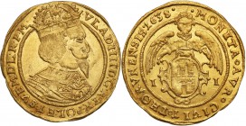 Wladyslaw IV Vasa. Ducat (Dukaten) 1638, Torun 
Aw.: Popiersie króla w koronie i zbroi. Na piersi łańcuch Orderu Złotego Runa. W otoku: VLAD IIII D G...