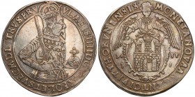 Wladyslaw IV Vasa. Taler (thaler) 1633, Torun 
Aw.: Półpostać króla w zbroi z krótkim mieczem na ramieniu i jabłkiem królewskim w dłoni. W otoku: VLA...