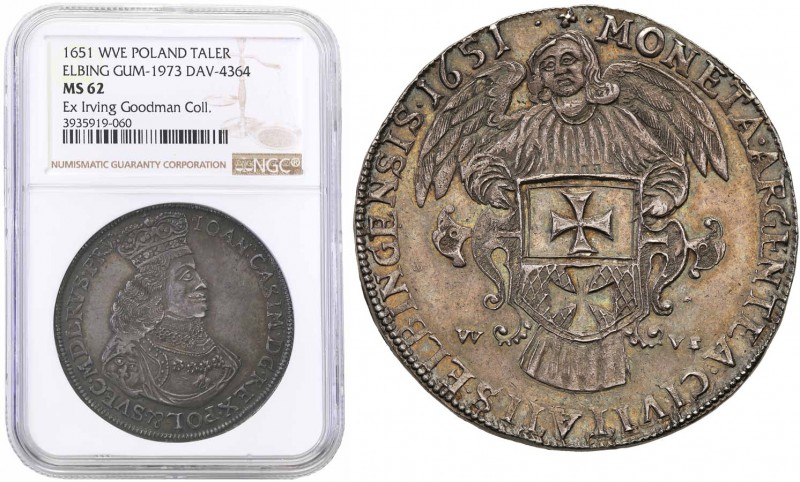 John II Casimir. Taler (thaler) 1651, Elbing ex. Irving Goodman & FRANKIEWICZ NG...