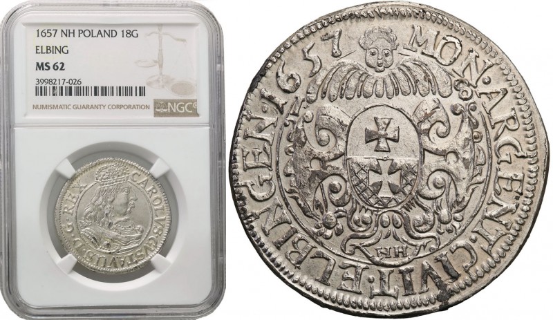 John II Casimir. Ort (18 groszy) (groschen) , Swedish occupation, Elbing NGC MS6...