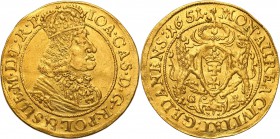 John II Casimir. Ducat (Dukaten) 1651, Danzig 
Aw.: Popiersie króla w prawo, w koronie i zbroi okrytej płaszczem. Na piersi Order Złotego Runa.W otok...