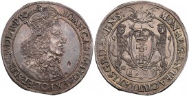 John II Casimir Taler (thaler) 1650, Danzig 
Aw.: Popiersie króla w koronie i w pancerzu, z wyłożonym wysokim kołnierzem ozdobionym koronkami, na pie...