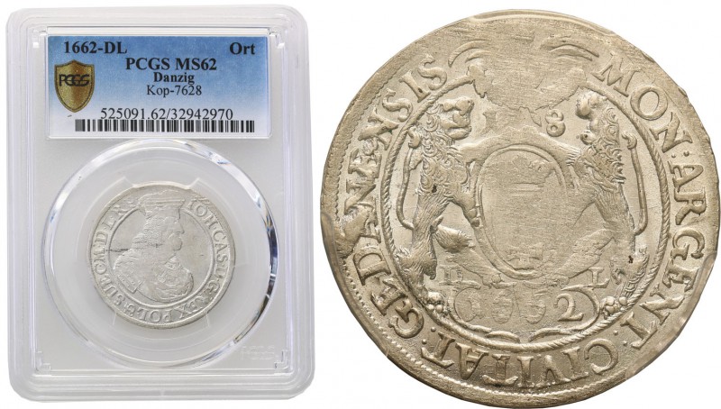 John II Casimir. Ort (18 groszy) (groschen) 1662, Danzig PCGS MS62 (MAX) 
Aw.: ...