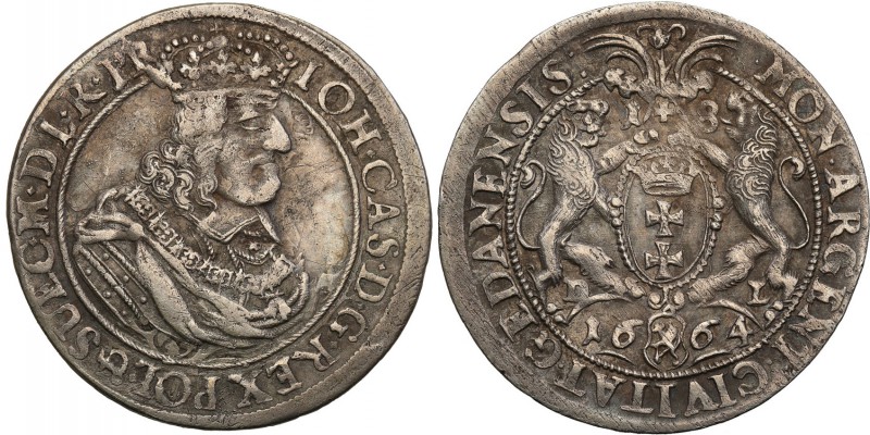 John II Casimir. Ort (18 groszy) (groschen) 1664, Danzig 
Aw.: Popiersie króla ...