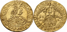 John II Casimir 2 ducats (Dukaten) 1664, Torun 
Aw.: Popiersie króla w prawo, w koronie i w zbroi okrytej płaszczem. Na piersi Order Złotego Runa.W o...