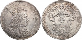 Karol X Gustaw. Taler (thaler) 1658 Elbing - Swedish occupation - RARE R7 (UNIQUE?) 
Aw.: Ukoronowane popiersie Gustawa Adolfa, tytulatura króla Szwe...