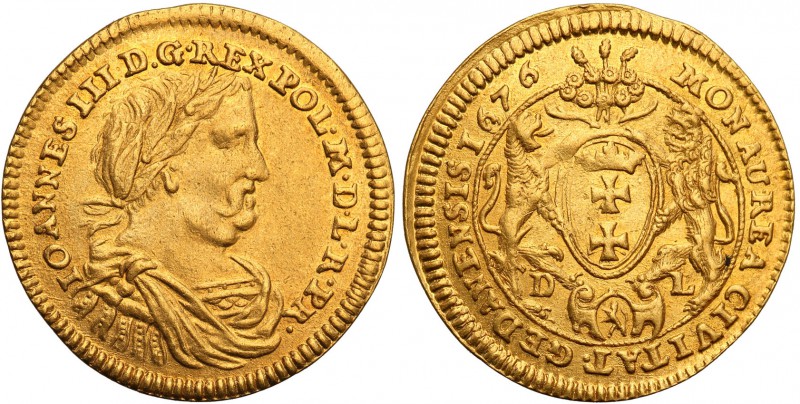 John III Sobieski. Ducat (Dukaten) 1676, Danzig 
Aw.: Popiersie króla w prawo, ...