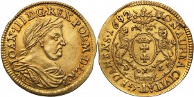 John III Sobieski. Ducat (Dukaten) 1682/77, Danzig 
Aw.: Popiersie króla w prawo, w wieńcu laurowym i rzymskim płaszczu.W otoku: IOAN III D G REX POL...