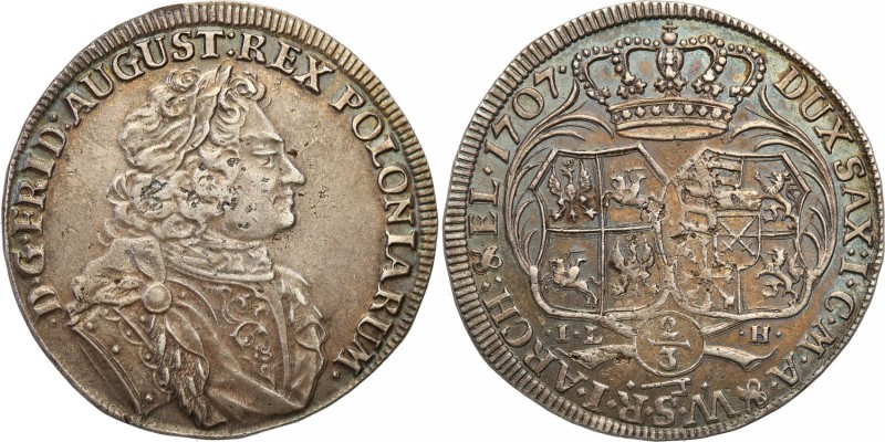 Augustus II the Strong. 2/3 Taler (thaler) (Coselgulden) 1707, Dresden 
Aw.: Po...