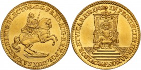 Augustus III the Sas. Ducat (Dukaten) wikariacki 1742 
Aw.: Postać króla na koniu z upiętymi włosami w zbroi z narzuconą peleryną i z rapierem w praw...