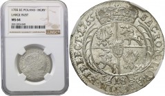Augustus III the Sas. Ort (18 groszy) (groschen) 1755, Leipzig NGC MS64 
Aw.: Popiersie króla w prawo, w koronie i zbroi okrytej płaszczem. W otoku: ...