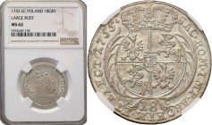 Augustus III the Sas. Ort (18 groszy) (groschen) 1755, Leipzig NGC MS62 
Bardzo ładnie wybity egzemplarz. Połysk menniczy na całej powierzchni monety...