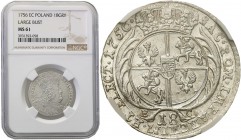 Augustus III the Sas. Ort (18 groszy) (groschen) 1756, Leipzig NGC MS61 
Ozdobna brosza spinająca płaszcz króla złożona z ośmiu pereł.Bardzo ładnie w...