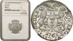 Augustus III the Sas. Szostak 6 groszy (groschen) 1761, Danzig NGC MS63 (2MAX) 
Aw.: Popiersie króla w prawo, w koronie i zbroi okrytej płaszczem spi...
