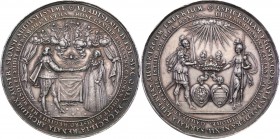 Wladyslaw IV Vasa wedding with Cecylia 1637, Danzig Sebastian Dadler 
Aw.: Para królewska ślubująca nad stołem w otoczeniu chórów anielskichRw.: Serc...