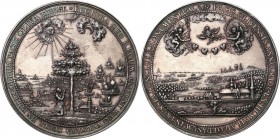 John II Casimir. Medal for the Peace in Oliwa 1660, Danzig Jan Höhn 
Aw.: Klasztor Oliwski na tle rozległej panoramy, powyżej dwa anioły w obłokach t...
