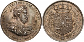 John III Sobieski. Medal 1883 r. Krakow (Cracow), the 200th anniversary of the victory at Vienna 
Aw.: Popiersie króla w zbroi karacenowej i płaszczu...
